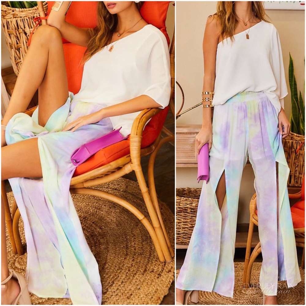 LAST 3 PK | Ruffled Front Slit Tie Dye Pants